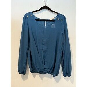 NEW Sheer Long Sleeve Top Women Medium Teal Workwear Office Lightweight Romantic